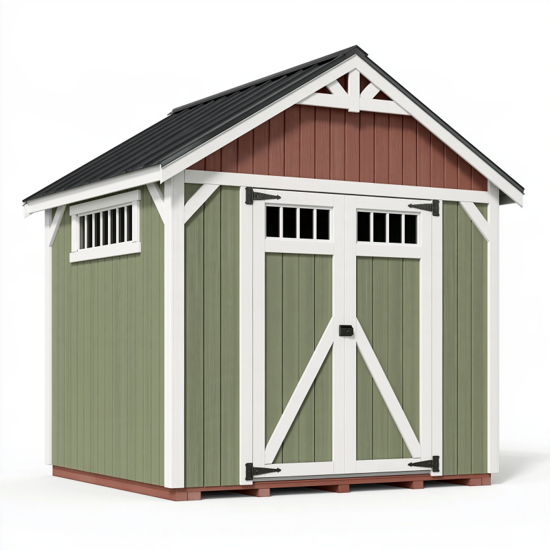 Abri de jardin 180 x 120 x 200 cm en bois vert avec portes doubles style grange