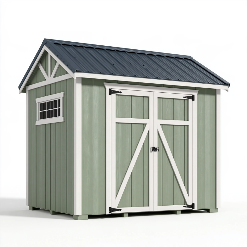 Abri de jardin 210 x 130 x 205 cm en bois vert avec toit métallique à double porte