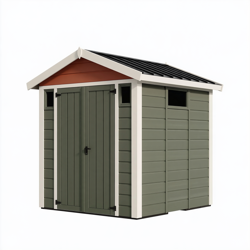 Abri de jardin 190 x 120 x 190 cm en résine vert olive pour rangement extérieur avec portes doubles