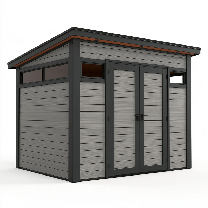 Abri de jardin 300 x 250 x 240 cm gris anthracite en composite avec double porte moderne