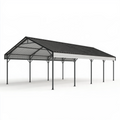 Abri voiture 600 x 300 x 270 cm en acier noir et argenté à toit double pente