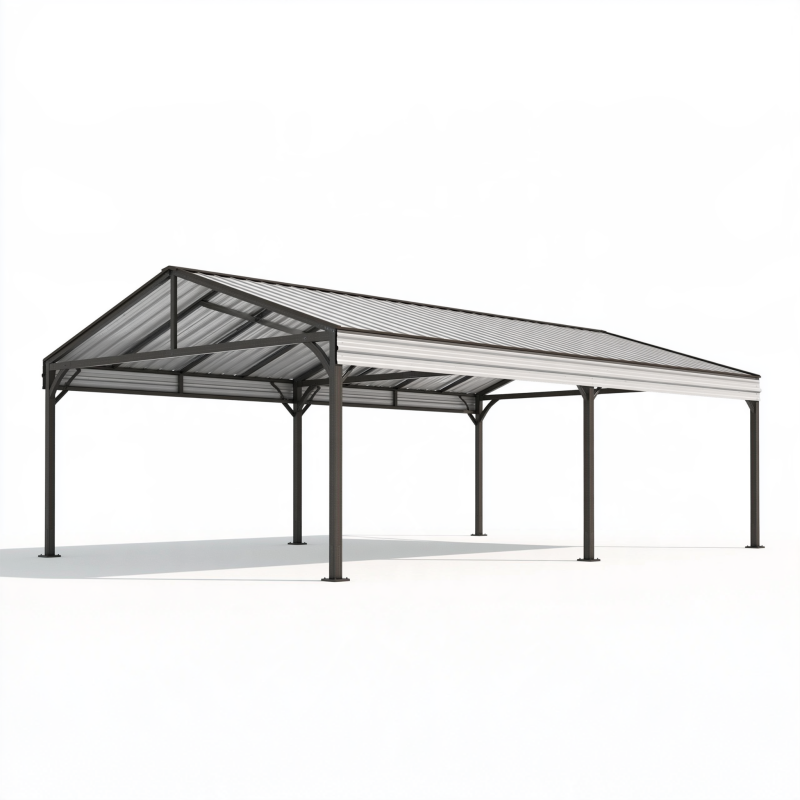 Carport 600 x 300 x 270 cm en acier anthracite avec toit en polycarbonate pour extérieur
