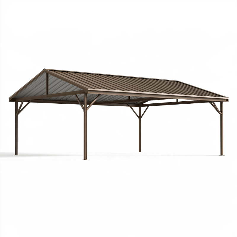 Abri voiture 600 x 300 x 270 cm en acier brun avec toiture inclinée