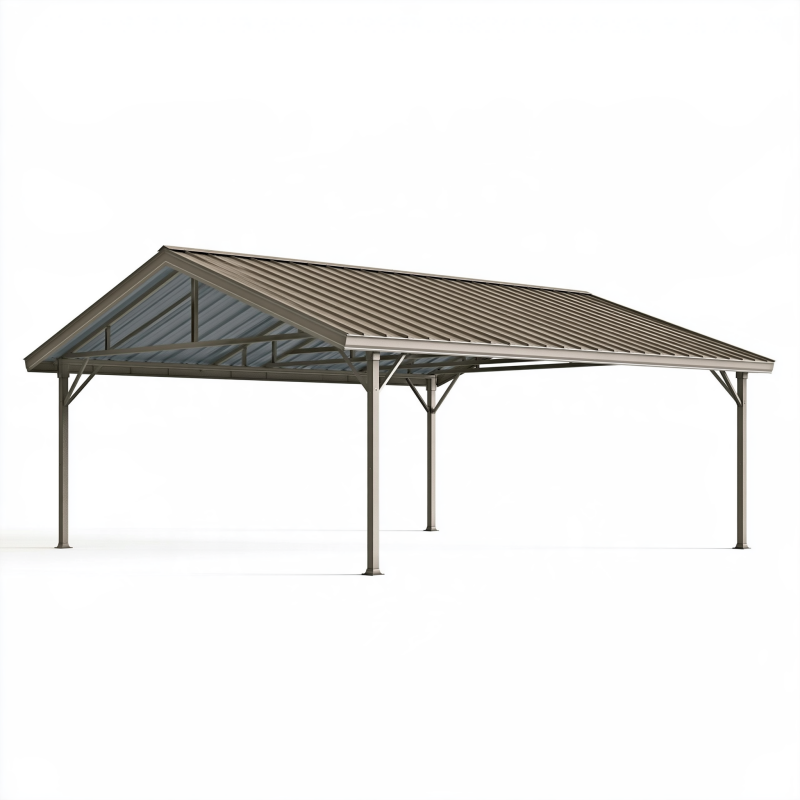 Carport 600 x 300 x 270 cm en acier gris avec toit incliné pour véhicule