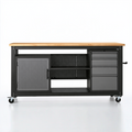 Établi roulant 150 x 60 x 90 cm en acier noir et bois avec rangement