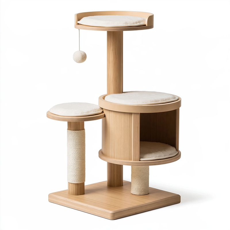 Arbre à chat 60 x 50 x 120 cm en bois beige avec griffoirs et plateformes