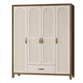 Armoire 4 portes 160 x 55 x 200 cm bois brun beige avec panneaux effet cannage style contemporain