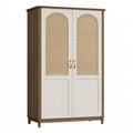 Armoire 100 x 55 x 190 cm en bois marron blanc et cannage à 2 portes style bohème