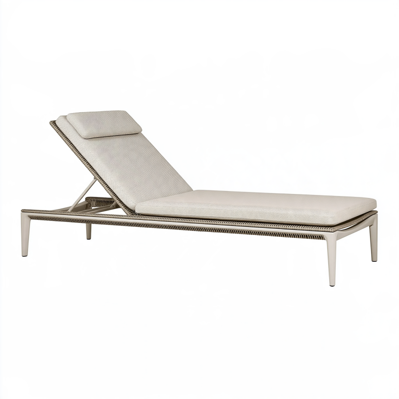 Bain de soleil 200 x 70 cm en métal et tressage beige à dossier réglable