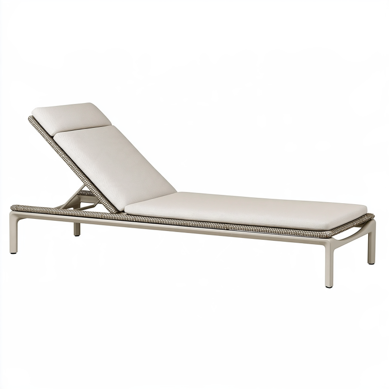 Chaise longue de jardin 200 x 70 cm en aluminium beige à dossier réglable