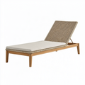 Bain de soleil 200 x 70 cm en bois et résine tressée beige avec dossier réglable